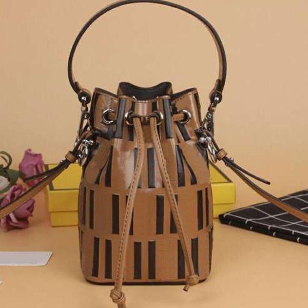 

women bucket bag lady shoulder bags purse patchwork color genuine leather string embossed printing classic