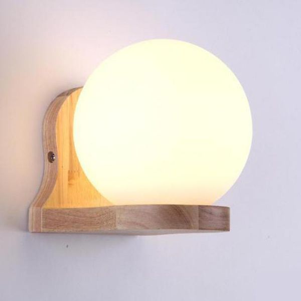 

wall lamp modern bedside wood led lights luminarias de interior light frosted glass cover loft sconce indoor
