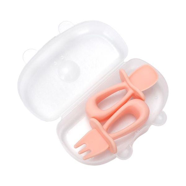 

cups, dishes & utensils r9ue 2pcs/set baby training short handle silicone fork spoon kit infant tableware