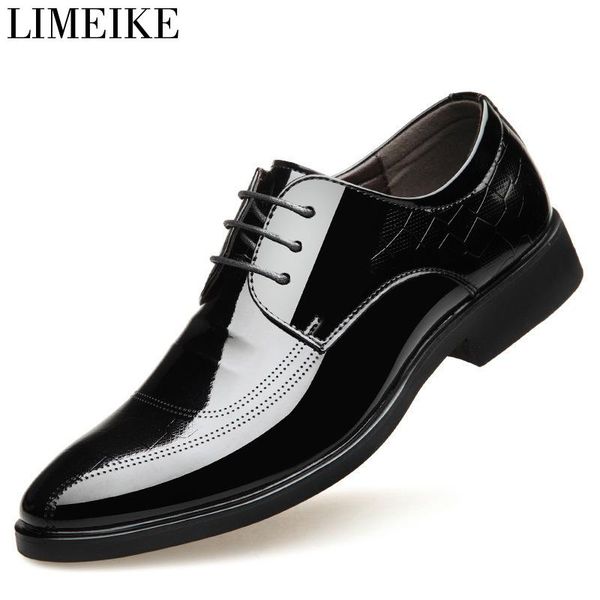 

dress shoes limeike men formal leather patent business men's wedding, Black