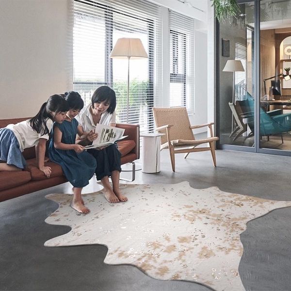 

carpets imitation cowhide irregular carpet living room study coffee table floor mat american style home bedside modern
