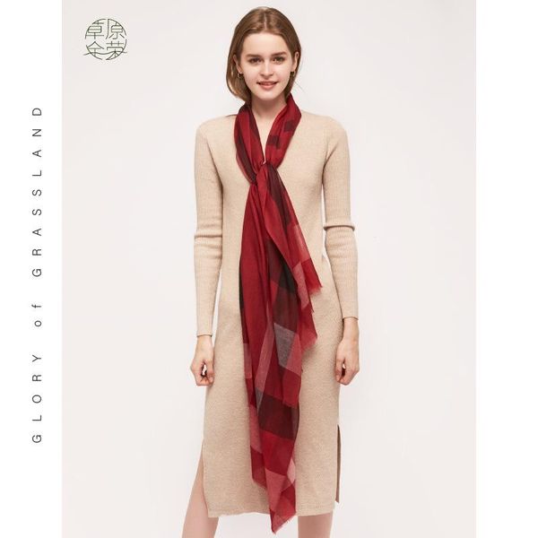 

scarves 2021 worsted lightweightbritish style women's wool scarf color matching large lattice thermal shawl couple tassel, Blue;gray