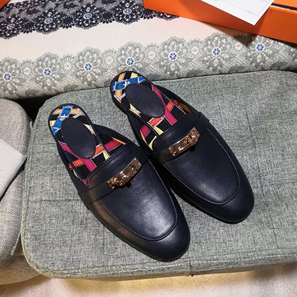 

21sswomen flat fisherman classical leather half drag 3d casual shoes designer letter slippers flip flop slides mkj001, Black