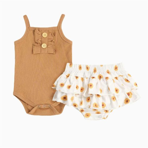 

clothing sets born baby girl clothes set summer solid color sleeveless romper floral ruffle shorts outfit infant, White