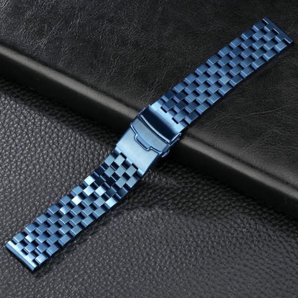 

watch bands 20mm 22mm 24mm band bracelet stainless steel blue women men solid metal watcbands strap replacement straight end links, Black;brown