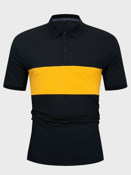 

men contrast panel polo shirt z78j#, White;black