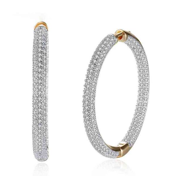

doteffil 925 sterling silver big circle hoop 18k gold/rose gold aaa zircon earrings for women gift fashion charm wedding jewelry, Golden