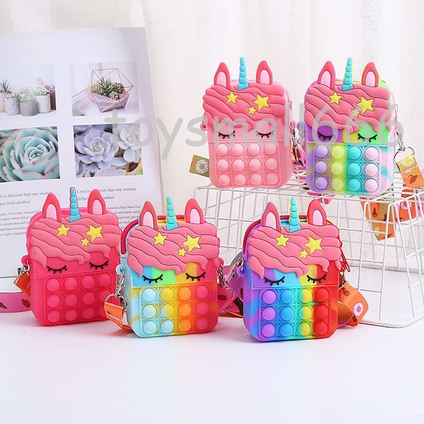 

in stock new fidget toys sensory bubble shoulder bag cellphone straps finger push phone pouch case coin purse decompression unicorn toys for