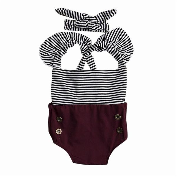 

cute born infant toddler kids baby girl clothes bodysuits stirped cross bandage jumpsuit bodysuit + headwear sunsuit skirts, Blue