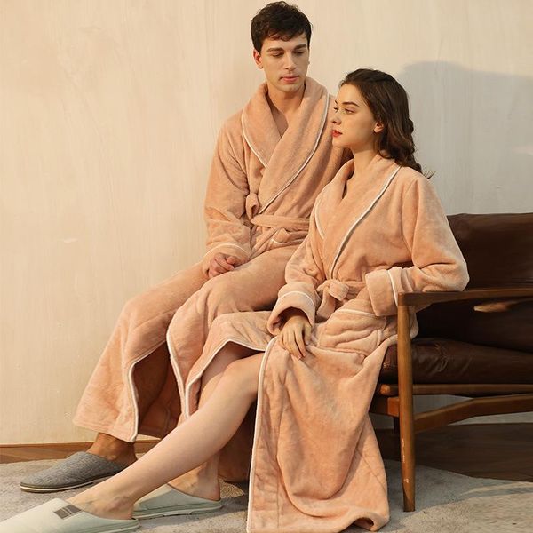 

women's sleepwear luxury lovers flannel kimono robes women 2021 winter thicken bathrobe plus size men lengthen nightgown scasual, Black;red