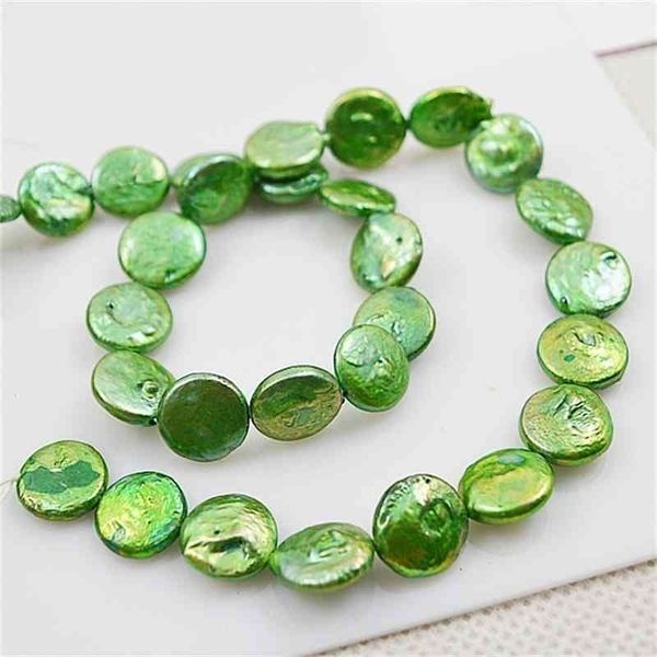 

sense of handmade jewelry green color 11-12mm coin freshwater pearl loose beads diy fashion jewelry for women gift