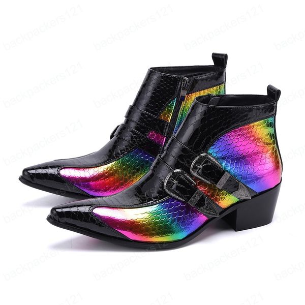 Мода Мужчины Boots Boots Лазерные натуральные кожаные вечеринки Сапоги острых носок Формальное платье Обувь мотоцикл короткие ботинки
