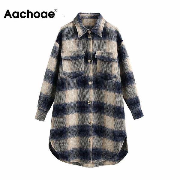 

women's & blends aachoae women plaid oversized wool batwing sleeve casual long coat female side split vintage ladies outerwear manteau, Black