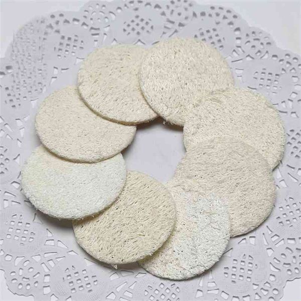 50pcs 5,5 cm Natural Round Loofah Luffa Loofa Struccante Carnagione Disco per la pelle Dischetti per dischi Spazzola per la pulizia del viso Cura del bambino 210724