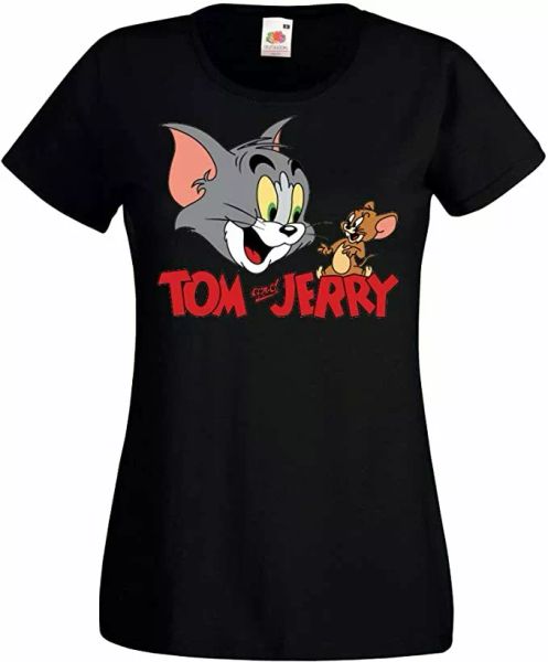 

Ladies T-Shirt Model Jerry Tom Cartoon Animated Fun Slogan Funny Shirt, White;black
