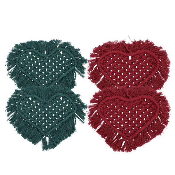 

mats & pads 4pcs non-skid hand-woven creative loving heart cup mat decor
