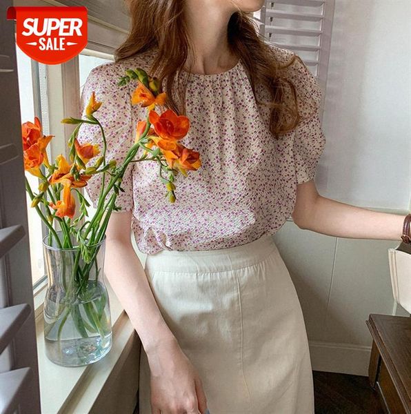 

tg french floral shirt women retro lantern short-sleeved loose slim blouse 13673 #uj0d, Black;gray