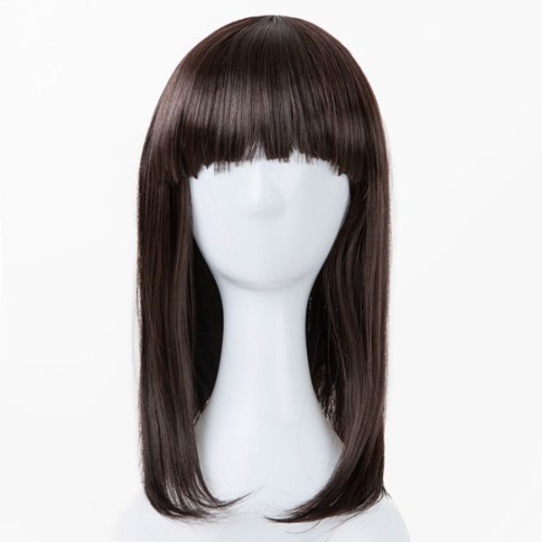 

costume accessories fei-show synthetic heat resistant fiber medium coffee brown wavy wigs flat bangs for 44 cm head circumference children h, Silver
