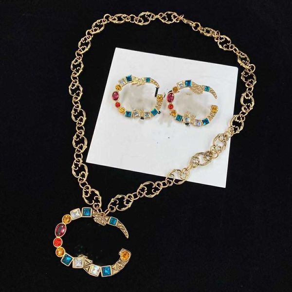 

european and american colored diamond letter necklace retro fashion clavicle earrings set female fast delivery, Silver