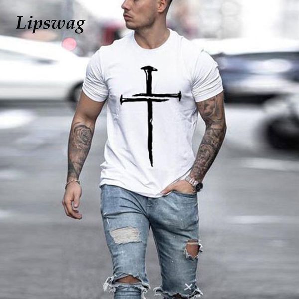 

men's t-shirts vintage cross printing short sleeve t shirt for men fashion o-neck tee casual pullover 2021 summer male harajuku streetw, White;black
