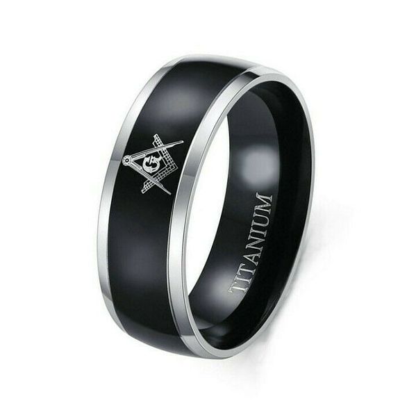 

8mm asons symbol titanium steel rings men's band size 6-13, Silver