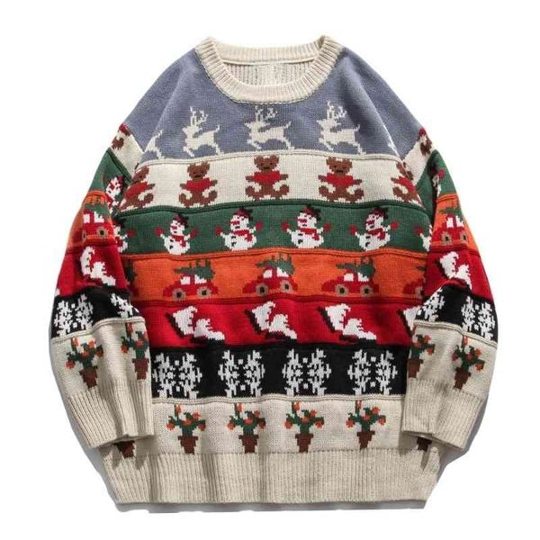 

harajuku fashion o-neck christmas cartoons clothing long sve knitted sweater men oversized pullover ropa, Black