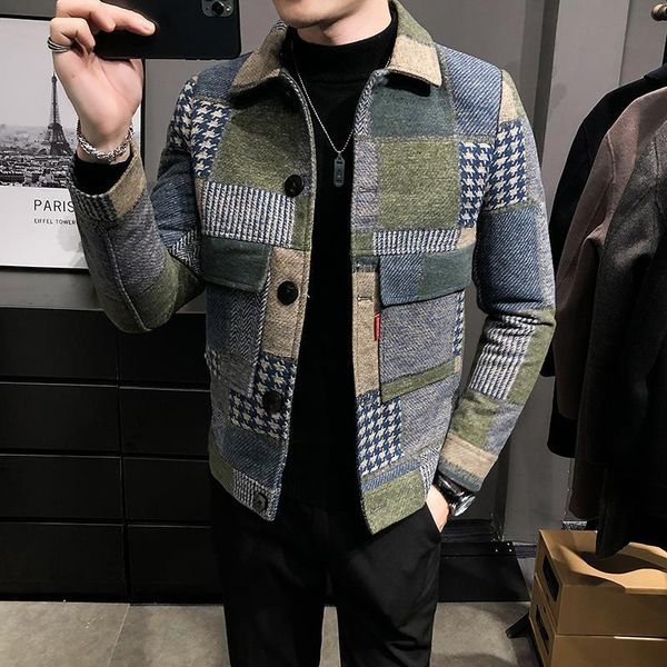 

men's jackets autumn men woolen plaid jacket 2021 japanese streetwear slim fit short windbreaker brand clothes, Black;brown