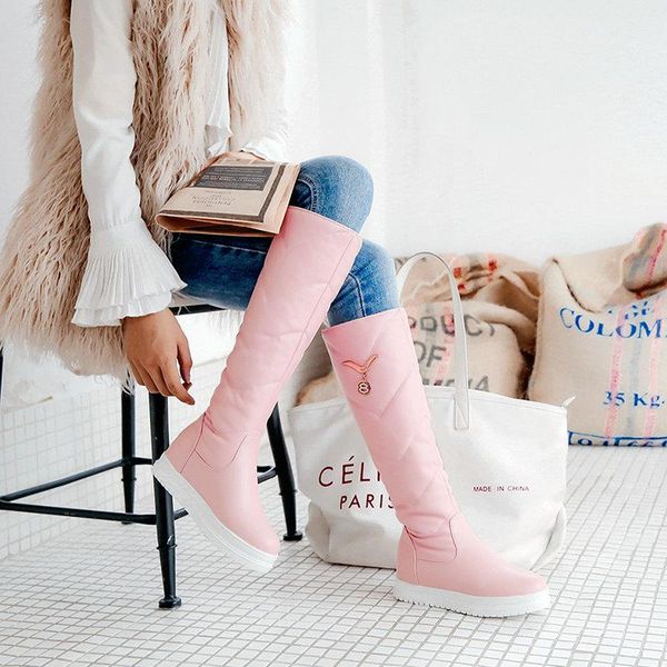 

boots [gogd]2021 russia arrival winter snow women keep warm crystal zipper flat platform shoes woman knee high 36-41, Black