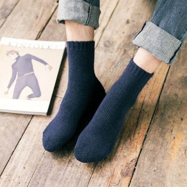 

dla autumn and wintermen's middle tube rabbit solid color warm men's thickened terry warm woolen woolen socks socks, Black