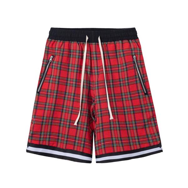 

men's shorts high street color block plaid oversize casual mens and womens drawstring spliced checkered loose five point pants, White;black