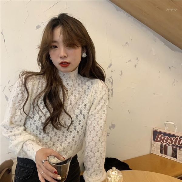 

women's blouses & shirts spring 2021 stand collar floral print hollow out shirt outgoing sweet solid basic, White