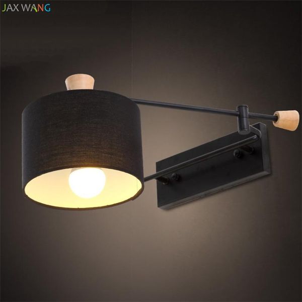 

nordic modern wall lights fabric lampshade lamp for living room study bedroom bedside moving light home lighting decor lamps