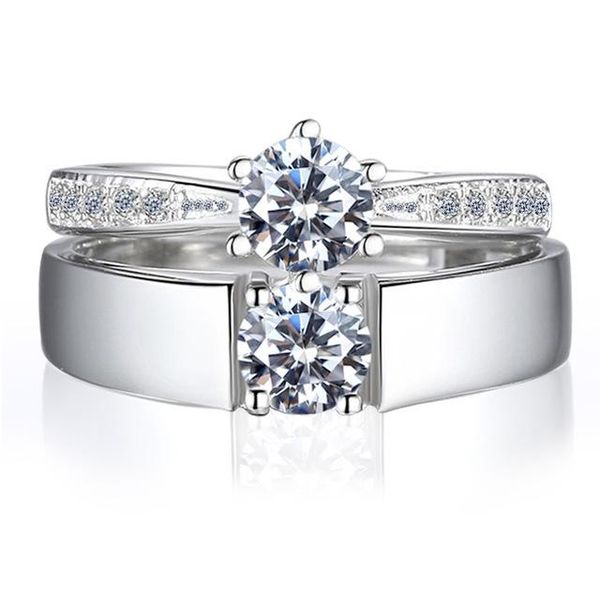 

cluster rings simple and stylish couple 925 silver ring opening men women pair wedding korean version cubic zirconia, Golden;silver