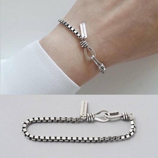 

charm bracelets style double hook box chain bracelet thai silver color punk letter couple for women men statement jewelry, Golden;silver
