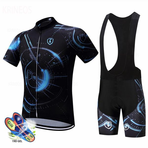 

racing sets cycling summer men ropa ciclismo polyester zipper road bike jersey elastic mtb uniforms non slip strip bib shorts gel pad, Black;blue