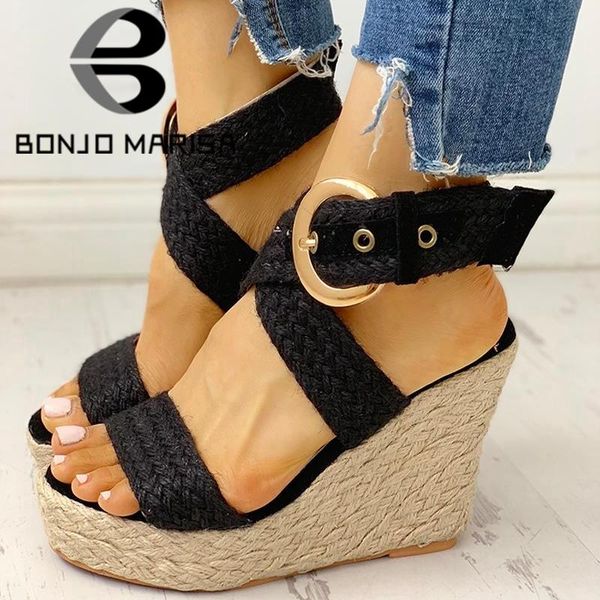 

dress shoes bonjomarisa ins casual holiday platform fashion high wedges sandals women 2021 cool party woman, Black