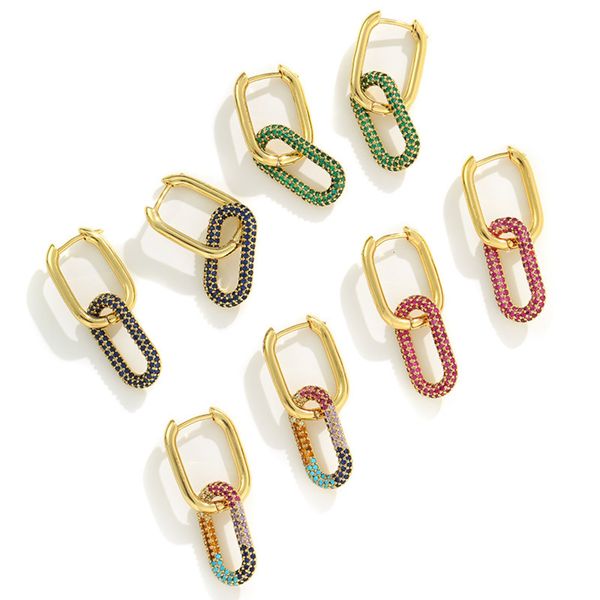 

fashion hip hop women's earrings color zircon micro inlaid earrings, Golden