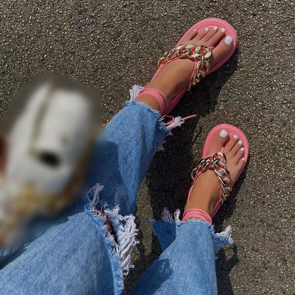 

women gladiator lace up flat woman metal chain sandals female thong sandal shoes ladies summer rome fashion plus size 43, Black