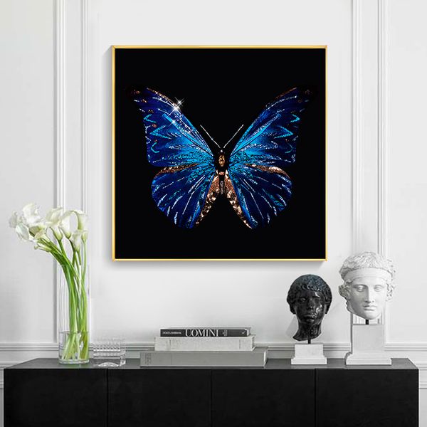 Moderno azul borboleta cartaz de parede pintura de lona abstrato animal imagem hd imprime para sala de estar home decor sem moldura