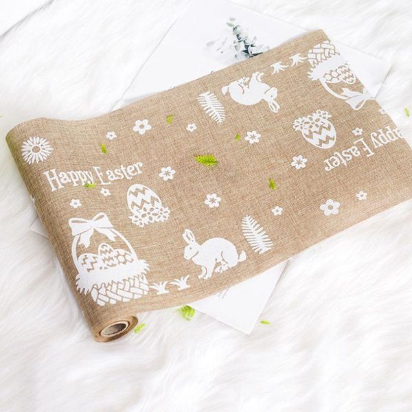 

270x28cm nordic style happy easter burlap party table runner mat cute colored egg garland printed rectangle tablecloth cloth