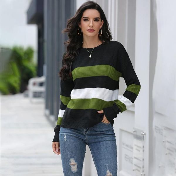 

women's sweaters winter sweater 2021 color matching loose outer wear autumn striped pullover, White;black