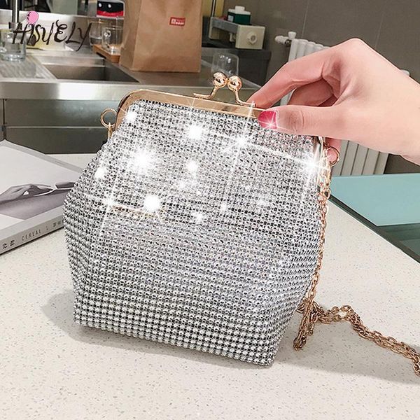 

evening bags 2021 fashion women diamonds beaded metal chain female shoulder bag small ladies' messenger crossbody sac