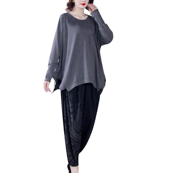 

suits for fat people women's spring clothes fashionable plus size harem pants two-piece covering belly reducing slimming two piece, White