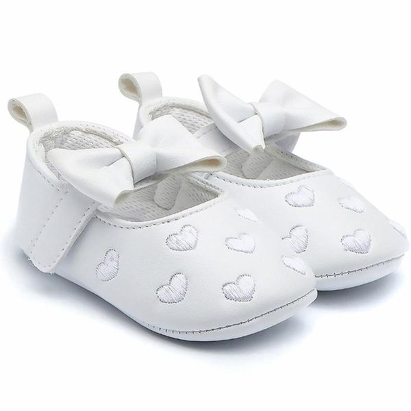 

first walkers toddler baby girls princess leather bow heart embroidery shoes cute hook & loop non-slip walk soft zapatos