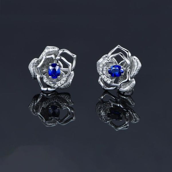 

stud sapphire garden earrings female 14k white gold custom craft girls birthday party christmas gift handmade jewelry, Golden;silver