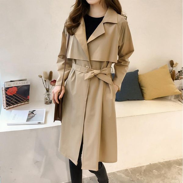 

women's trench coats large size autumn windbreaker coat 15, Tan;black