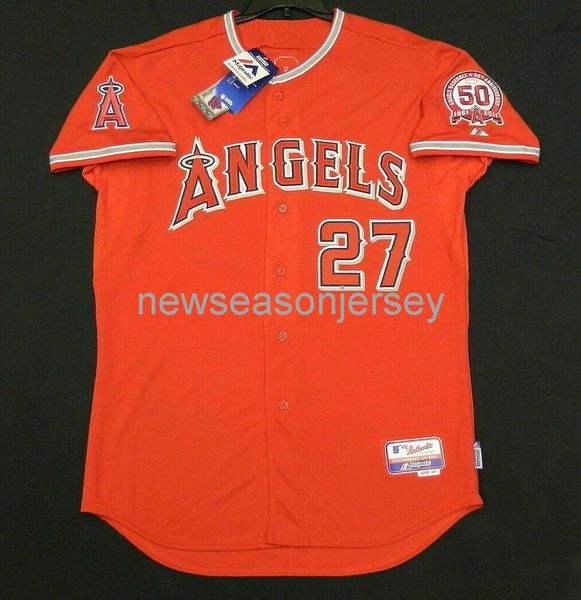 Maglia da baseball giovanile # 27 MIKE TROUT rossa retrò uomo donna cucita XS-5XL 6XL