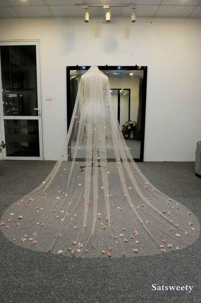 

bridal veils high end customized soft tulle woman chapel multi color veil for 3d flowers wedding, Black
