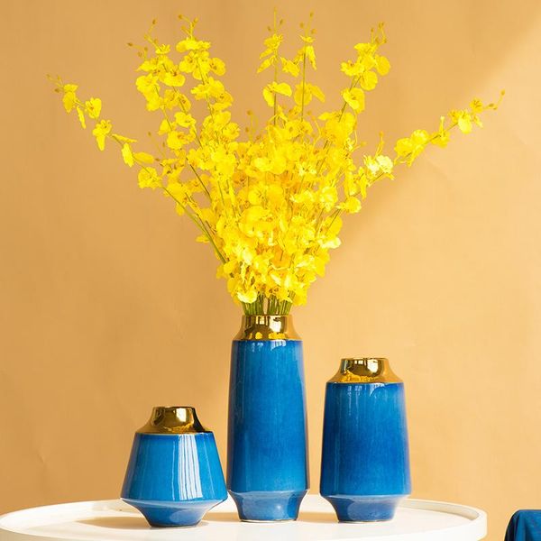 

vases european simple golden trim blue ceramic vase for living room bedroom study decoration home flower arrangement decorative