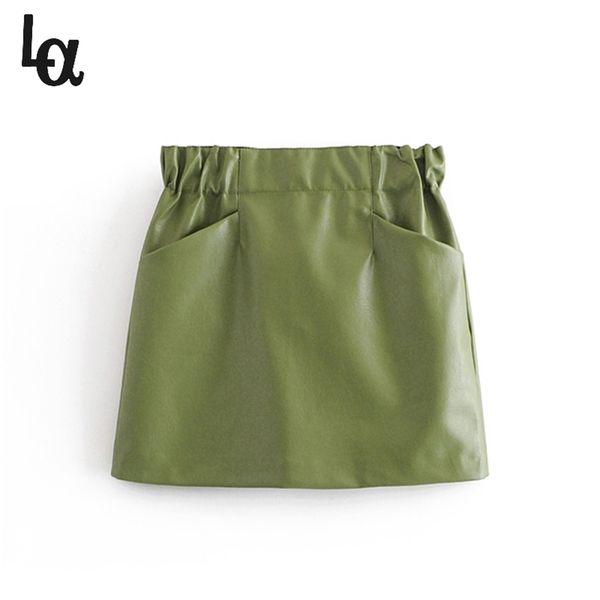 

summer stylish pockets faux pu leather mini skirts elastic waist streetwear short skirt casual faldas mujer 210519, Black
